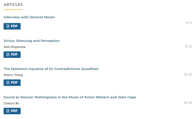 Example articles on Open Journal Systems with page numbers listed in right hand column